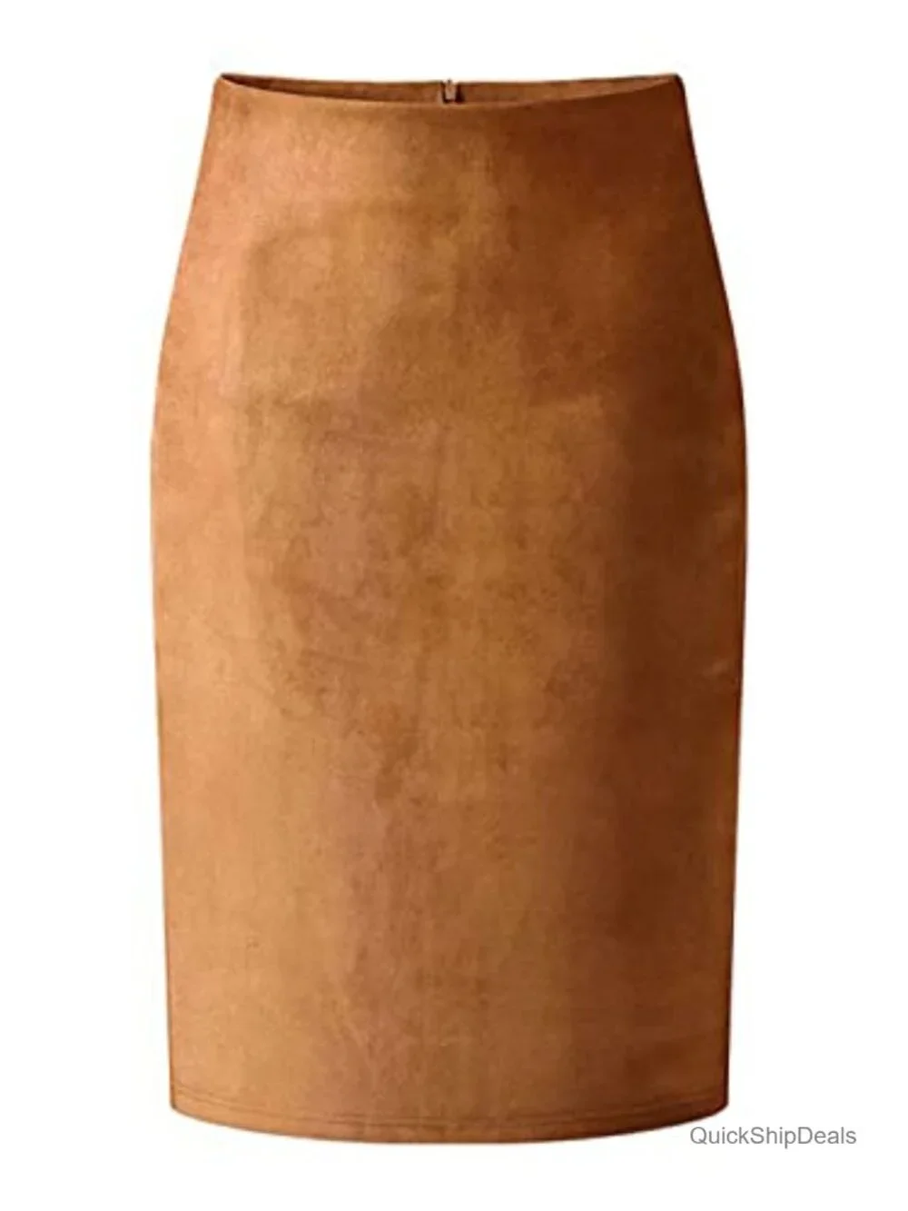 Women's Faux Suede High Waist Midi Pencil Skirt with Back Slit